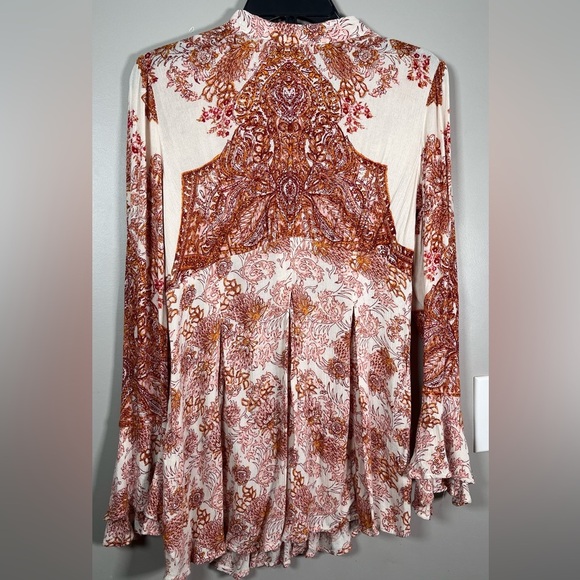 FREE PEOPLE Lady Luck
Tunic Dress Rust Ivory Open Back
Tie Long Sleeve - Picture 3 of 8